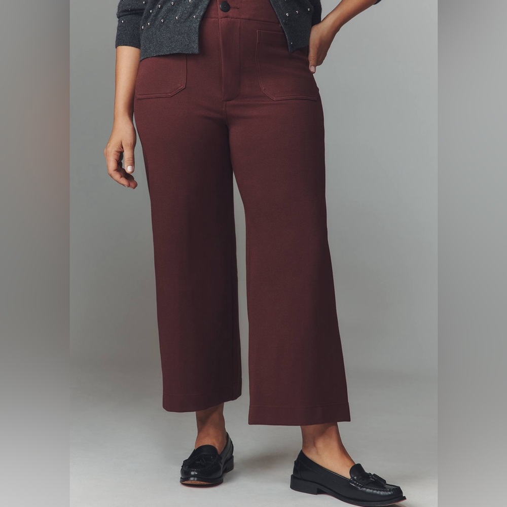 Anthropologie Maeve The Colette Knit Crop Wide-Leg Pants Cocoa Plum Size 20W
